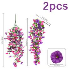 1/2/4/6pcs Hanging Artificial Petunia Flower Bouquet, Creative Silk Fake Flowers With Green Leaves, Long-Lasting, UV-Resistant, Non-Fading, Suitable For Home, Wedding, Garden Party, Patio, Balcony, Planter Box Decor, Valentine's Day Gift - Multicolor - View 15