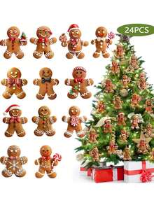24pcs/12pcs Wooden Gingerbread Man Ornaments, Hanging Pendants For Christmas Tree, Holiday Fireplace Decor, Christmas Tree Topper, New Year Scene Decoration - Multicolor - View 10