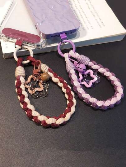 1pc New Contrast Color Woven Simple Star Pendant Wrist Strap, Durable Anti-Break Anti-Drop Phone Lanyard For Men And Women Outdoor