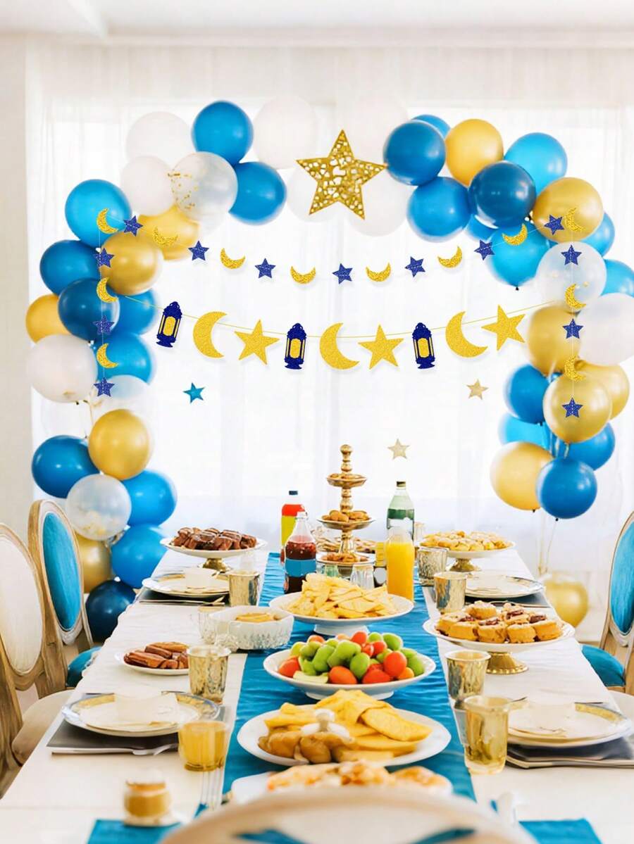 1 cờ treo hình sao và mặt trăng, trang trí phòng tiệc hình sao và mặt trăng, trang trí treo tường lò sưởi, trang trí nhà cửa - Nhiều màu - Xem 1