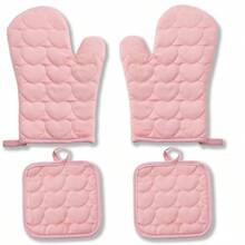 4pcs Heat Resistant Gloves, Solid Color Microwave Oven Baking Gloves, Kitchen Baking Anti-Scald Insulation Pad