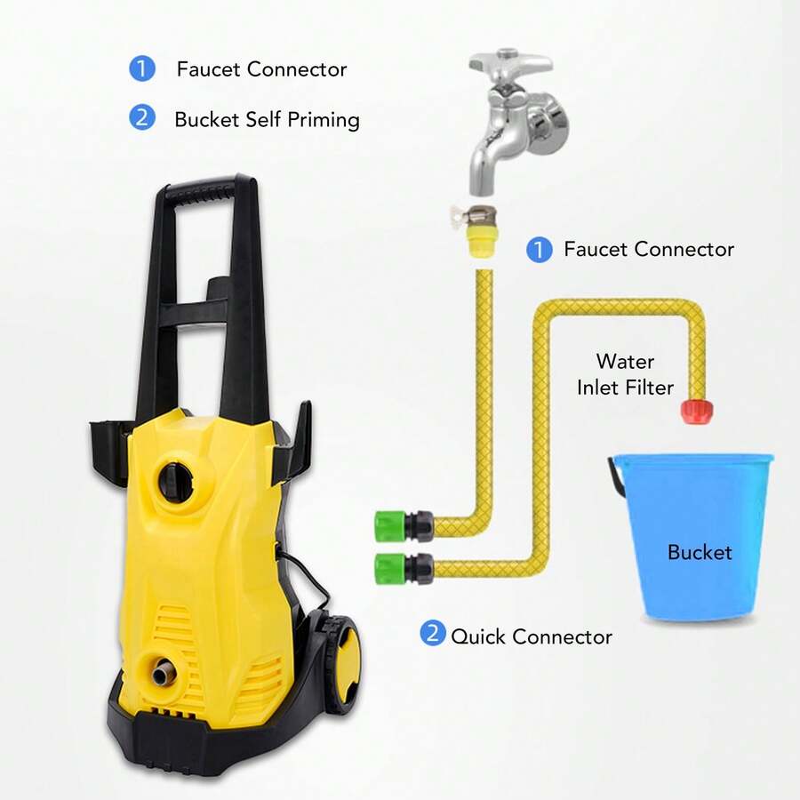 Hidrolavadora Eléctrica, 1800 W 110 bar, Versátil para Coches Patios Muebles Ideal para Hogar Talleres y Jardín, con Pistola y Manguera - Amarillo - Ver 1
