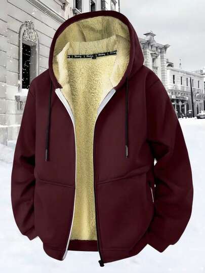 1 pieza Sudadera con capucha de forro polar de sherpa para hombres, chaqueta de sudadera gruesa y cálida, ropa casual deportiva para exteriores, regalo de Navidad para hombres, invierno