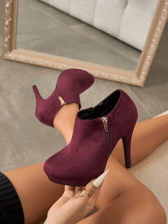 Versatile Suede Ankle Boots For Women, Chunky Heel High Heels, Suitable For Commuting, Party, Date, Autumn/Winter