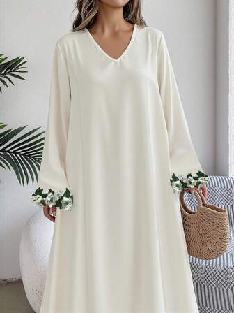 OENY | Solid Color Elegant Floral Embroidered Robe For Women