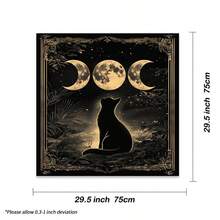 1pc Mystic Moon Phase Black Cat Altar Cloth Tarot Tablecloth Witchcraft Cat & Moon Starry Sky Divination Cloth Tarot Mat Home Decor