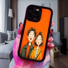 Cubierta de telefono con diseño de dibujos animados naranja pareja sorprendida estilo cartoon para hombres y mujeres ideal para uso diario en casa biblioteca o trabajo Aplicable a teléfonos Apple y Galaxy. - Negro - Ver 4
