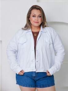 Jaqueta Plus Jeans Básica - Branco - Visão 1