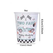 10/20/40/60pcs,Blue Two Fast Racing Car Birthday Party Supplies Set - Race-Themed 9oz Paper Cups With Checkered Flags, Number 1( F3) & "Two Fast" Text - Disposable Cups For Race Car Birthday Party Decorations - Multicolor - View 5