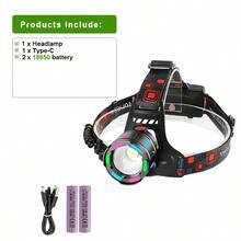 1000000LM Headlamp Flashlight Super Bright 3000m LED Rechargeable Tactical Light Waterproof Zoom Portable Work Light For Running, Fishing, Camping, Patrolling Outdoor Adventures - Black - View 12