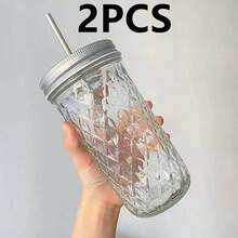 1PC,Large-Capacity Heat-Resistant Clear Glass Cup With Lid And Straw Boba Milk Tea Glasses Coffee Mug Juice Cold Drink Cup