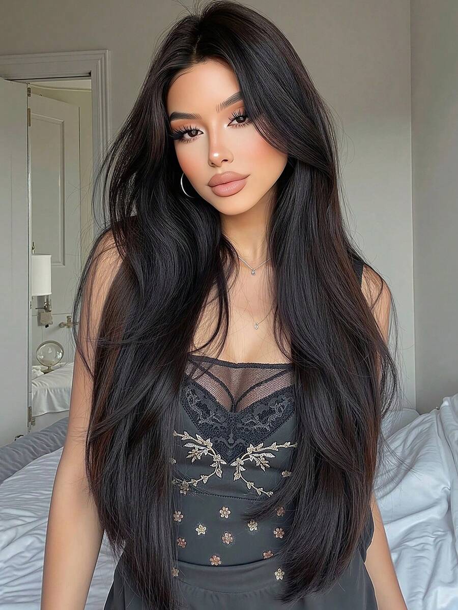 32 Inch Extra Long Wavy Wig, Black Color Synthetic Wig For Women, Suitable For Daily Wear And Parties, Heat Resistant Long Curly Wig, Cosplay Wig - 黑色 - 查看 1