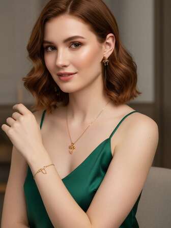 4件套女士首饰套装，时尚休闲蝴蝶结项链手链耳环套装，适合日常佩戴，也是节日送给朋友的礼物