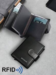 RFID Solid Color Anti-Theft Men's Wallet, Auto Pop-Up Card Slots Business Short Bifold Card Holder - Multicolor - View 2