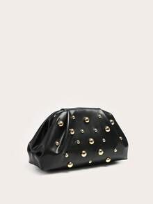 Women's Clutch Wallet With Pleated, Rivet & Cloud Pattern Design, Large Capacity & Multifunctional, Fashion & Minimalist, Suitable For Shopping And Outings - Black - View 2