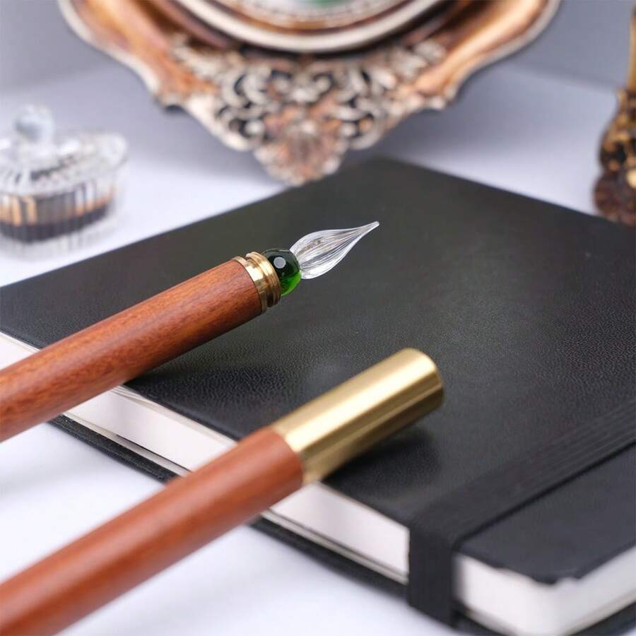 1支木柄玻璃蘸水笔，书法文具礼品