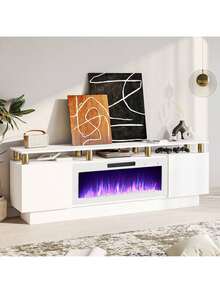 [2 Packages Shipping]70 Inch Fireplace TV Stand For TVs Up To 80 Inches,Stainless Steel Pipe, 2-Tier Storage Cabinet, Living Room Media ,Contemporary Wood Entertainment Center With 36" Electric Fireplace & Remote,Thanksgiving,Christmas  Gift - 查看 5