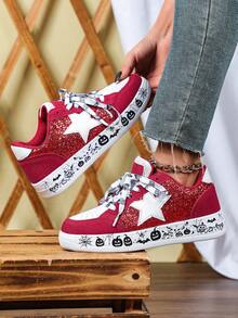 Red and White Background With White and Black