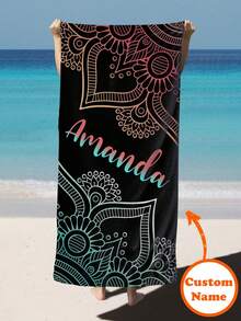 1 pezzo Asciugamano da spiaggia personalizzato con testo personalizzato, asciugamano da nuoto super assorbente, coperta da spiaggia confortevole, asciugamano da piscina alla moda, tappetino da yoga raffinato, accessori da spiaggia, regalo essenziale per le vacanze, in varie misure, adatto per uomo e donna