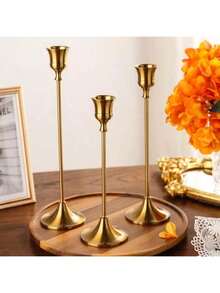 2 Sets/6pcs Gold Candle Holders, Suitable For Fireplace, Dining Table, Home Decor, Taper Candles, Black, Christmas & Halloween - Gold - View 10