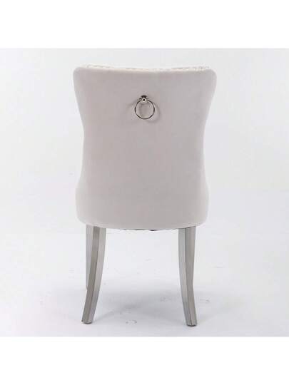 Furniture, Nikki Moderne Collection, High End Upholstered Solid Wood Contemporary Dining Stoel Chrome Stainless Steel Legs Nail Ornament, Set Of 2, Grijs Chrome, DE1701GY view 6