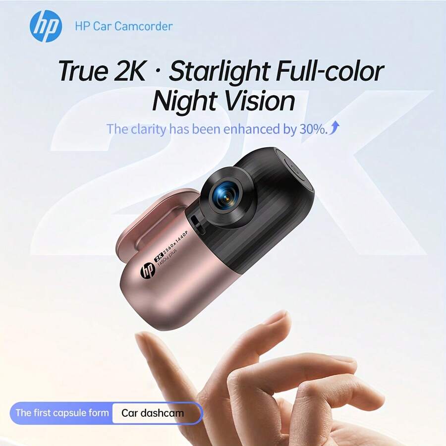 HP Rose Gold Dash Cam, 2560x1440P, 145° Wide Angle, Built-In 32GB Card, WiFi App, Parking Monitoring, Car Camera Recorder - Rose Gold - View 1