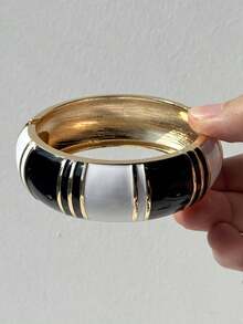 Vòng tay nhựa xoắn ốc bất đối xứng họa tiết chấm bi xám, đen, trắng - Vòng tay kim loại dầu nhỏ giọt đen trắng, cổ điển, tối giản, thanh lịch, tông vàng - Nhiều màu - Xem 13