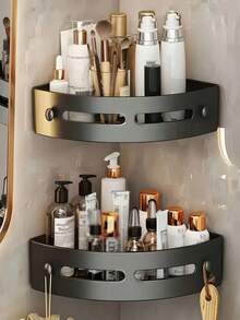 1/2pcs Bathroom & Kitchen Corner Shelf - Durable ABS Material Bathroom Storage Rack, Suitable For Sink, Kitchen, Toilet And Shower, Space Saving, Easy Installation, Sturdy, Bathroom Accessories Wall Mounted Lightweight Plastic Self-Adhesive Triangular Bathroom Corner Rack, Multifunctional, No Drilling, With Shower Caddy, Shampoo And Shower Gel Holder, Bathroom Organizer, Bathroom Cosmetics Storage Rack