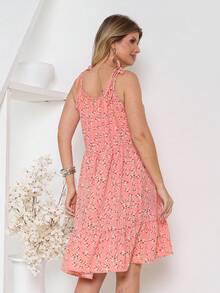 All-Over Floral Print, Ruffled Hem, Beach Style. - Hồng - Xem 6