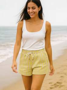 Striped Knot Cord Knitted Holiday Beach - Light Yellow - View 2