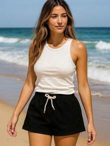 Striped Knot Cord Knitted Holiday Beach - Black - View 2