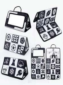 蒙特梭利启发式新生儿趴卧游戏书玩具 - 高对比度、沙沙作响、彩色布料 - 完美的婴儿地板游戏和大脑发育玩具，黑白高对比度婴儿大脑发育趴卧游戏玩具，婴儿沙沙作响玩具，蒙特梭利早期教育益智地板彩色启蒙布艺玩具 - 彩色 - 查看 13