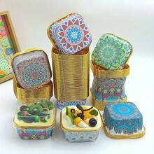 50pcs/Set Bohemian Style Square Cupcake Liners, Heat-Resistant Paper Cups With Gold Foil, Disposable Muffin Cups, Suitable For Party, Wedding, Birthday, Lid Optional - Green 1 - View 4