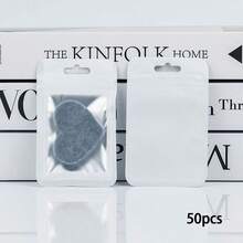 50个粉色包装袋，透明展示袋，适用于悬挂配件，自封袋，适用于电缆、化妆品，全息包装袋 - 白色 - 查看 11