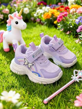 1 Pair 2025 Kids Rainbow Bow Sports Shoes, Girls Comfortable Mesh Running Shoes For Outdoor Activities, Suitable For All Seasons, Non-Abrasive Children Shoes, Gift