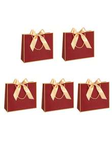 10 Stücke Weihnachtsgeschenktüten, Kraftpapier Geschenktüten mit Schleifen-Bändern, Weihnachtsgeschenk-Verpackung Einkaufstüten, Neujahr Dankeschön Geschenktüten mit Griffen, horizontale Papiertüten für Hochzeit Brautjungfern Dankeschön, Frauen Männer, mit Griffen für Geburtstag Hochzeit Brautjungfern Party Gastgeschenke, Einzelhandelstüten Aufbewahrungstüten (Burgunderrot)