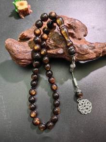 1 件 45 颗 10 毫米穆斯林祈祷珠手链，新款圆形珠子吊坠，经典款（黑色蓝色或棕色黑色可选），适合男女日常或节日佩戴 - 彩色 - 查看 21