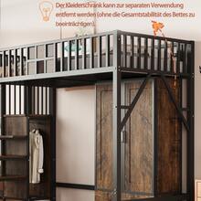 Metal Loft Bed 90 X 200 Cm With An Original Wooden And Metal Mesh Balustrade Design, Including A Large Wardrobe, Drawers And A Storage Ladder, Black - Black - View 9