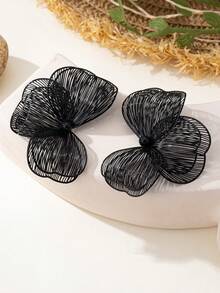 1 Pair Elegant High-End Metallic Hollow Textured Enamel Black, White, Orange, Red Flower Pendant Earrings, Suitable For Women's Daily, Party, Vacation Outfits - Flowers - View 6