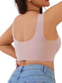 New Seamless Wireless Full Coverage Women'S Bras, Mature Solid Color, High Support, Comfortable And Breathable Back, Knitted Fabric With Mesh Details, Non Removable Pads - Perfect For Spring Festival And Mother'S Day! - 粉色 - 查看 4