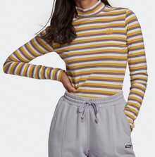 Adidas New Women's Casual Sports High-Neck Long-Sleeve T-Shirt - White/Yellow/Purple - View 1