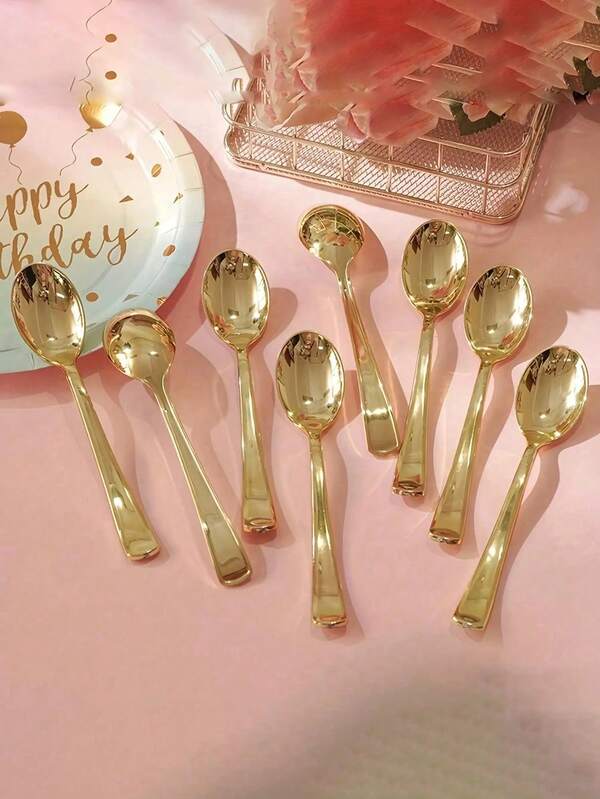 5/20/50 piezas - Cucharas de plástico dorado - Mini cucharas de postre de 3.94 pulgadas - Cucharas de postre mini desechables de plástico, Cucharas de postre mini de helado/pudín y yogur de plástico, Cucharas de postre especializadas para reuniones familiares o fiestas de boda, Adecuadas para servicios de catering, fiestas, banquetes, bodas y vajilla desechable navideña