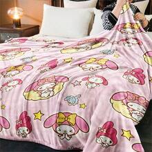1 pieza Manta con estampado digital del personaje de dibujos animados Sanrio, My Melody, cálida, suave, adecuada para sofá en la sala de estar o cama en el dormitorio