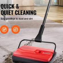 Carpet Sweeper, 6.7 In Sweeping Paths, Floor Sweeper Manual Non Electric, 300 Ml Dustbin Capacity With Comb For Home Office Rugs - Redandblack - View 2