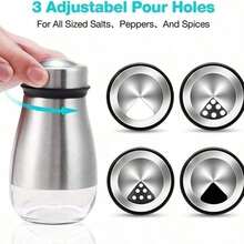 1/2Pcs Salt And Pepper Shakers Set - Salt Shaker With Adjustable Pour Holes - Pice Dispenser Refillable - Silver - View 4