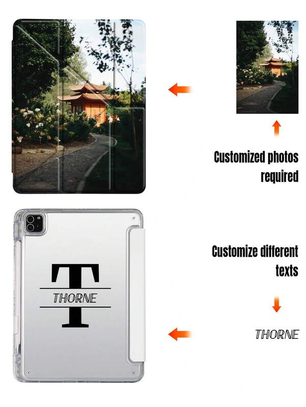 Capa protetora transparente personalizável em acrílico, dobrável em Y, para tablet, com impressão dupla face, retrato personalizado, animal de estimação, floral, qualquer imagem, até 26 letras, texto personalizado, impressão colorida nítida, suporte multiângulo, compartimento para caneta, parte traseira em acrílico resistente a arranhões, ativação/desativação automática magnética, personalizada/criativa/fofa/divertida, adequada para iPad Mini 6/7, 9.7, 10.2, 10.5, Air 4/5, 10ª geração, 10.9, Pro 11 polegadas.