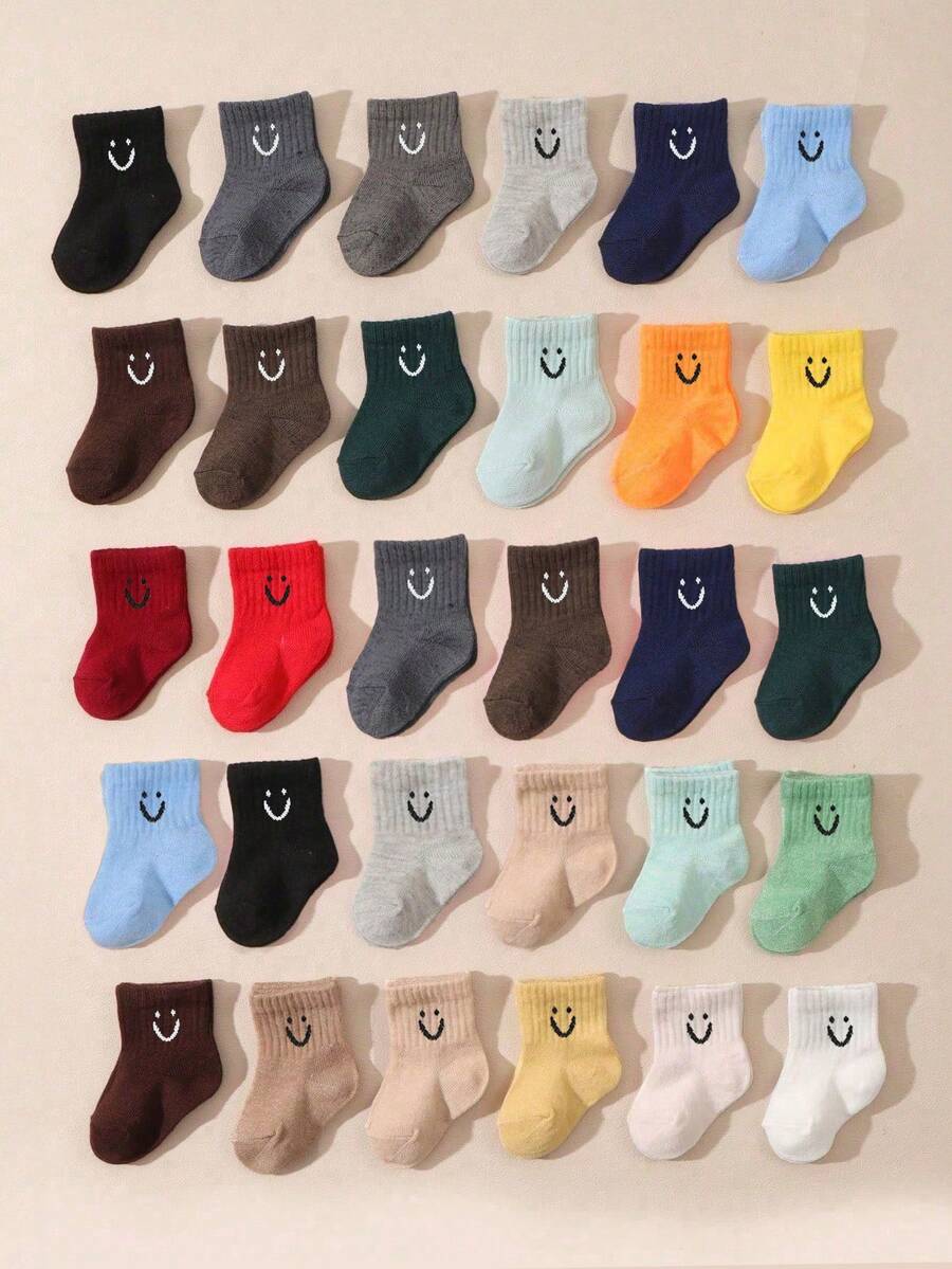 10 Pairs/Set Baby Boys' Random Candy Color Casual Elastic Mid-Calf Socks, Everyday Wear All Season - Multicolor - View 1