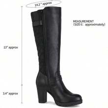 Women's Knee High Boots – Chunky Block Heel, Side Zipper, Warm Winter Boots For Casual, Office & Party Wear - Pu đen - Xem 6