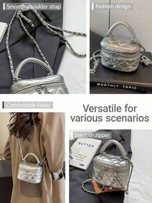 [US-Based Shipping]New Fashion Classic Versatile PU Waterproof Fabric, Quilted Women's Handbag, Lightweight And Portable Zipper Opening And Closing Design Love Zipper Decoration Crossbody Box Round Bag,Fashion Solid Color Embroidered Rhombic Crossbody Bag,Coin Purse Bag,Portable Box,Suitable For Shopping, Suitable For Travel, Shopping And Commuting,Mini Women Handbag,Suitable For Holding Cards And Keys Cute Coin Purse With Heart Decoration Y2k Women's Bag Suitable For Daily Use,Women's Fall Clothing Winter Clothing Christmas Halloween Gift Pumpkin Skeleton Fall Spider Autumn Velvet Furry Party Fuzzy Plush,Black Purse Bags Purses And Bags Women Red Purse Bags For Women Tote Bag Silver Purse Carteras Para Mujer Pink Purse Crossbody Bags For Women Bolsos Para Mujer Handbags For Women Purses For Women Beach Bag Mini Purse Tote Bags For Women Black Bag Brown Bag - 銀色 - 查看 8
