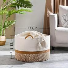 Large Blanket Basket (13.In * 13.8in), Baby Laundry Basket, Cotton Rope Blanket Basket For Living Room, Laundry Room, Day Care Center, Pillows, And Baby Toy Box (White/Brown) - 彩色 - 查看 2